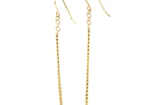 14k Yellow Gold Long Bar Diamond Cut Drop Earrings
