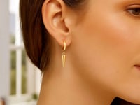 14K Yellow Gold Dangling Spike Drop Hoop Earrings