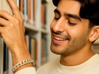 14k Two Tone Gold 8 1/2 inch Curb Chain Bracelet with White Pave