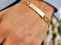 14k Yellow Gold 8 1/2 inch Mens Narrow Curb Chain ID Bracelet