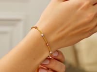14k Tri-Color Gold Textured Bead Station Lariat Bracelet