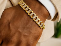 11.23 mm 14k Two Tone Gold Pave Curb Bracelet