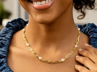 14k Yellow Gold Paperclip Chain & Pearl Necklace