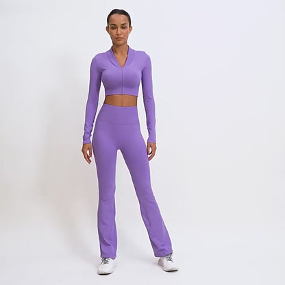 Women's Athletics 2 piece Fitness Sets with Long Sleeve Tops & High Waist Leggings