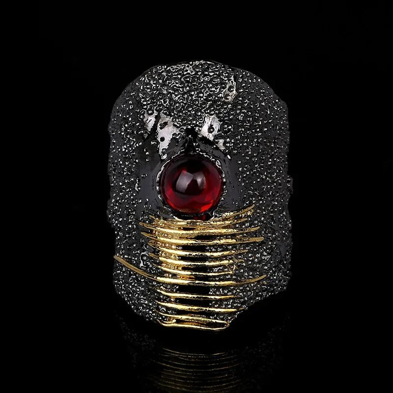 Gothic Black & Gold Style Ruby Zircon Rings