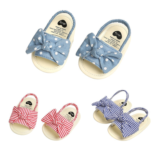 Girl's Dot or Striped Bow Sling Sandals