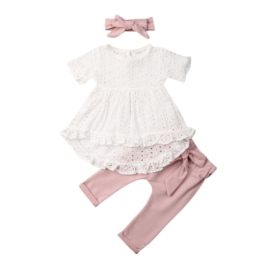 Girl's 3-Piece Top, Pants & Bow Headband Outfit Sets