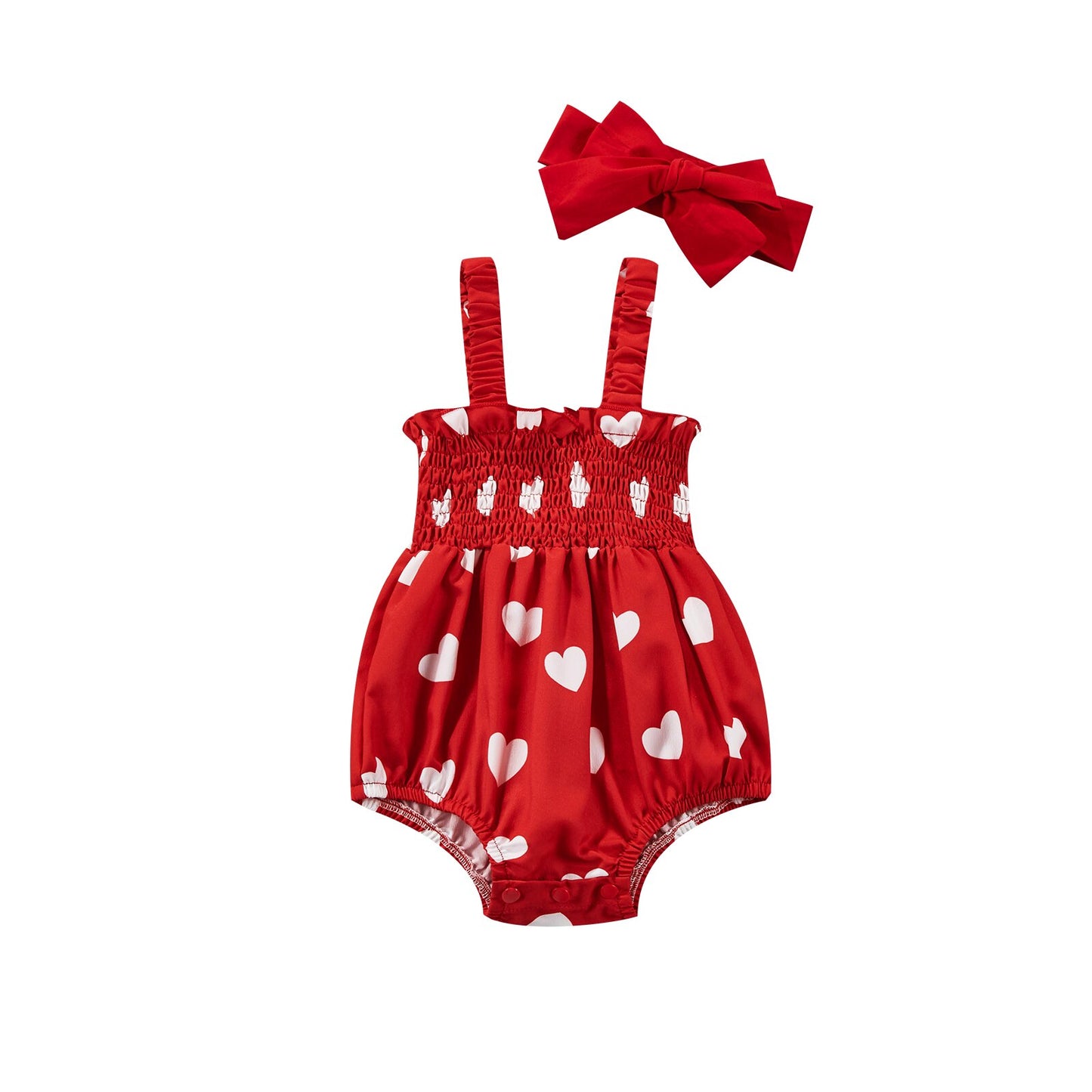 Girl's 2-Piece Heart Romper & Bow Headband Sets