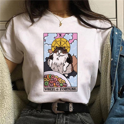 Tarot Tees! Kitty Wheel Of Fortune Short Sleeve T-Shirts