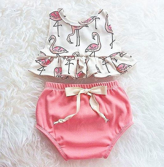 Girl's 2-Piece Flamingo  Top & Bloomers Sets