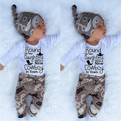 Boy's 3-Piece Cowboy Shirt, Pants & Hat Outfit Sets