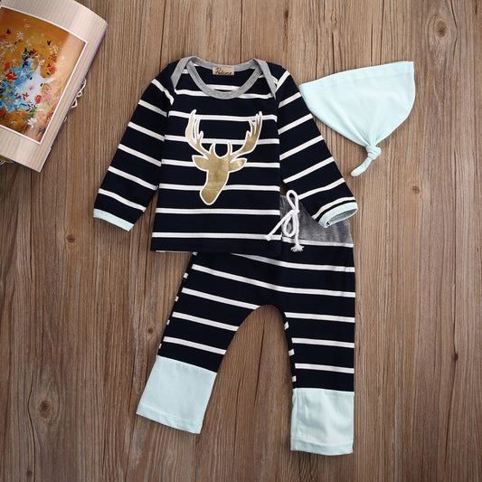 3-Piece Boy's Long Sleeve Moose Shirt & Pants Outfits