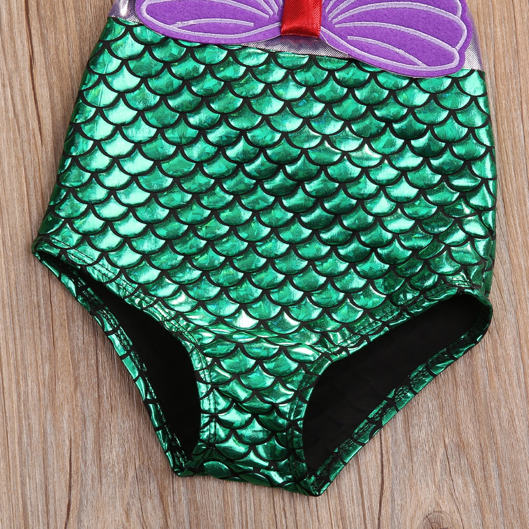 Little Girls One Piece Mermaid Swimsuit with Matching Bow