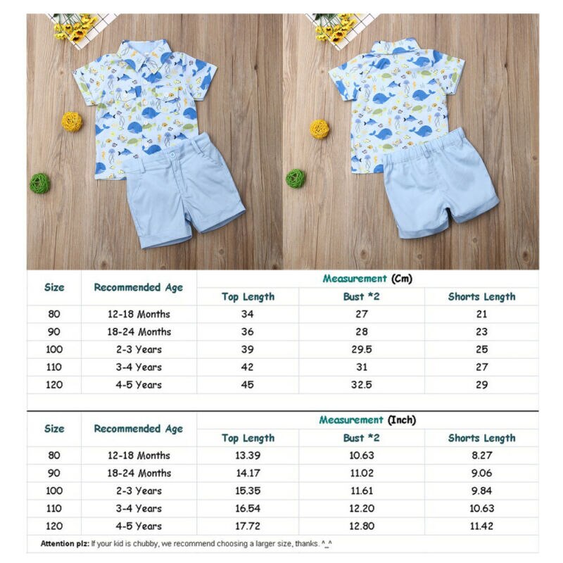 Boy's 2-Piece Button Up Ocean Life Shirt & Shorts Outfit Sets