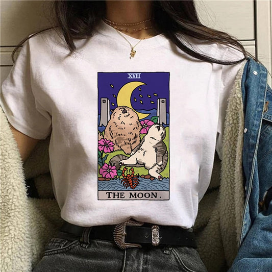 Tarot Tees! Kitty Moon Short Sleeve T-Shirts