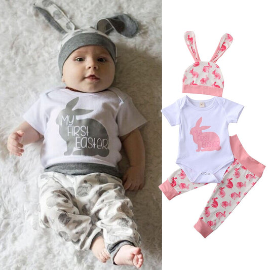 Boy’s & Girl’s Easter Bunny Rabbit Onesies, Pants & Hat Outfit Sets