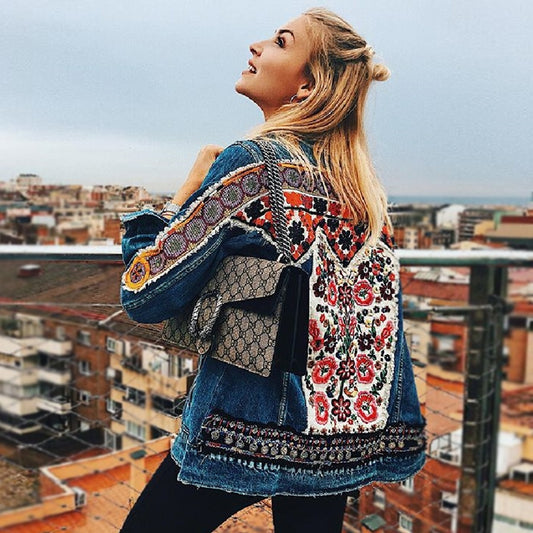 Vintage Floral Embroidered Denim Jacket