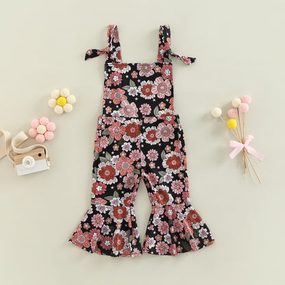 Girl's Retro Floral Overall Jumpsuits