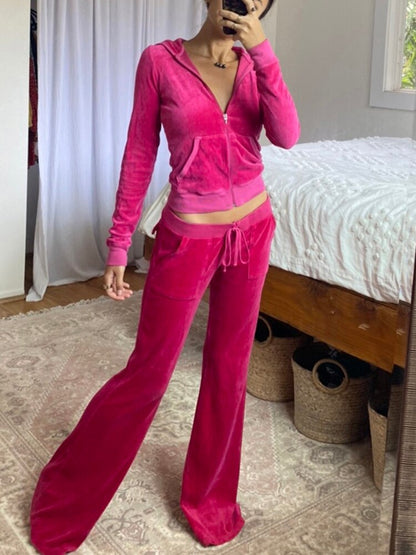 2 piece Retro Velour Tracksuit with Hoodie & Pants