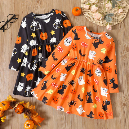 Toddler Girl Halloween Ghost Long-sleeve Dress