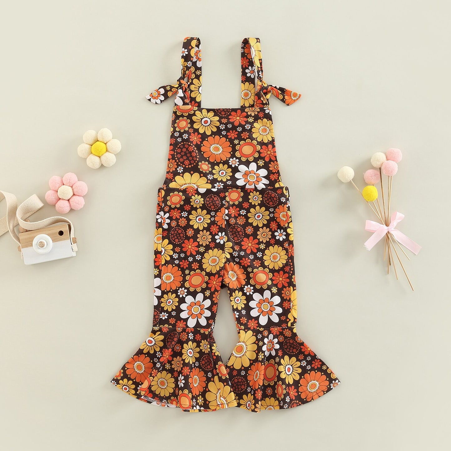 Girl's Retro Floral Overall Jumpsuits