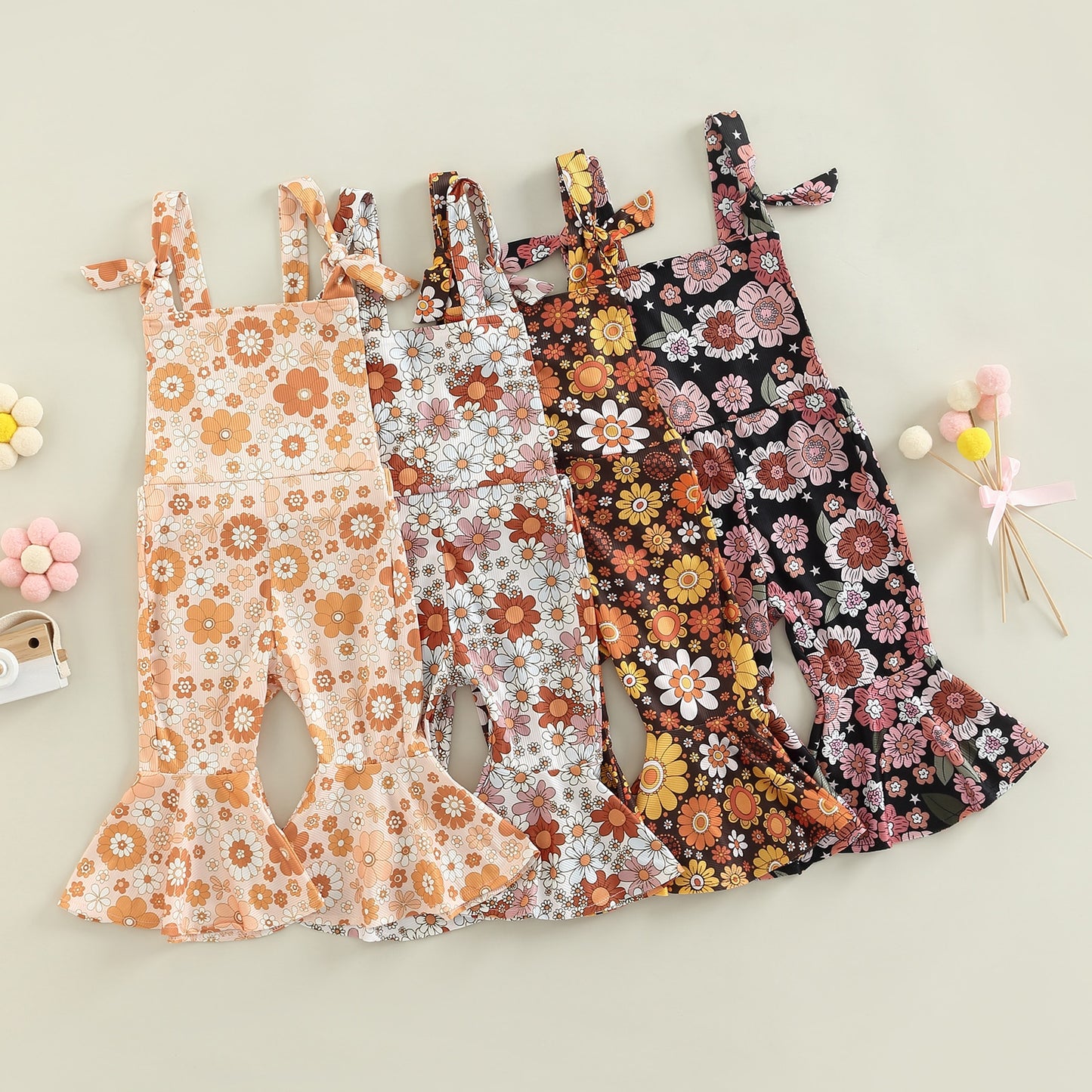 Girl's Retro Floral Overall Jumpsuits