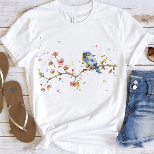 Artsy Tees & Watercolor Birds & Flowers Short Sleeve T-shirts