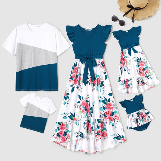 Family Matching! Flutter-Sleeve Floral Dresses, Rompers & Short-Sleeve T-shirts