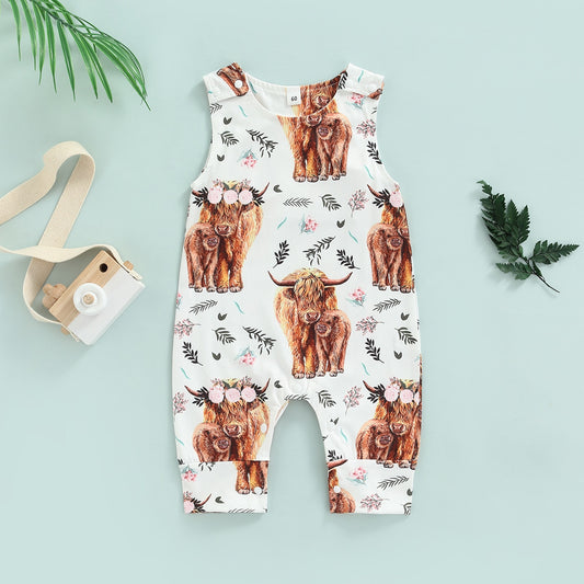 Girl's Farm Floral Cattle Jumpsuit