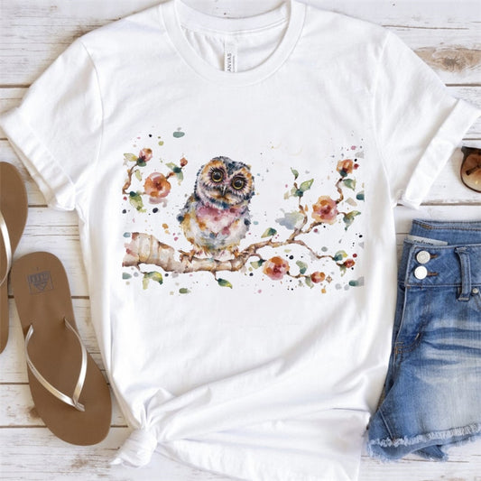 Artsy Tees & Watercolor Owls & Flowers Short Sleeve T-shirts