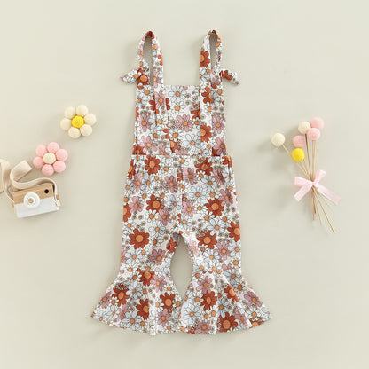 Girl's Retro Floral Overall Jumpsuits