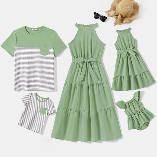 Family Matching! Belted Halter Dresses & T-shirts