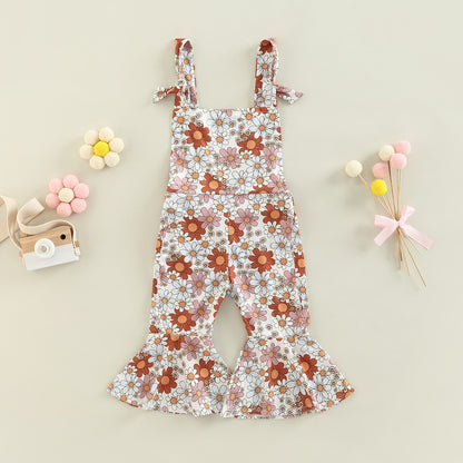 Girl's Retro Floral Overall Jumpsuits