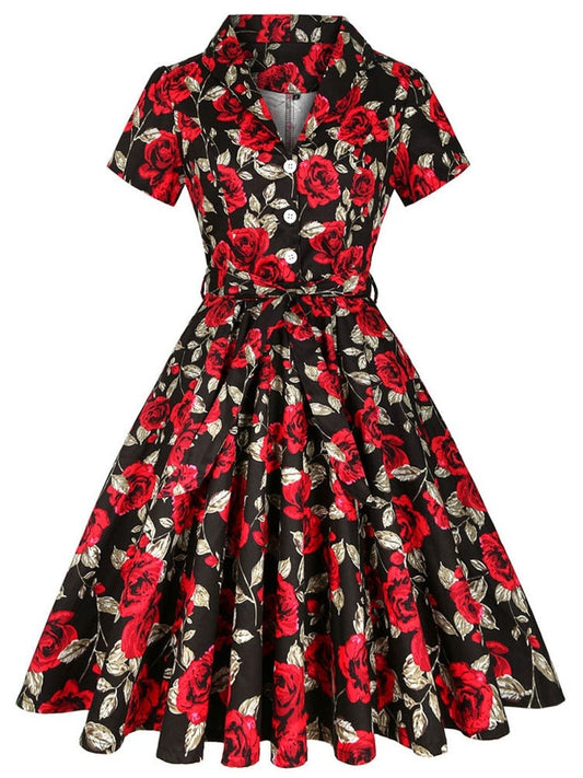 Vintage Rose Midi Party Dress