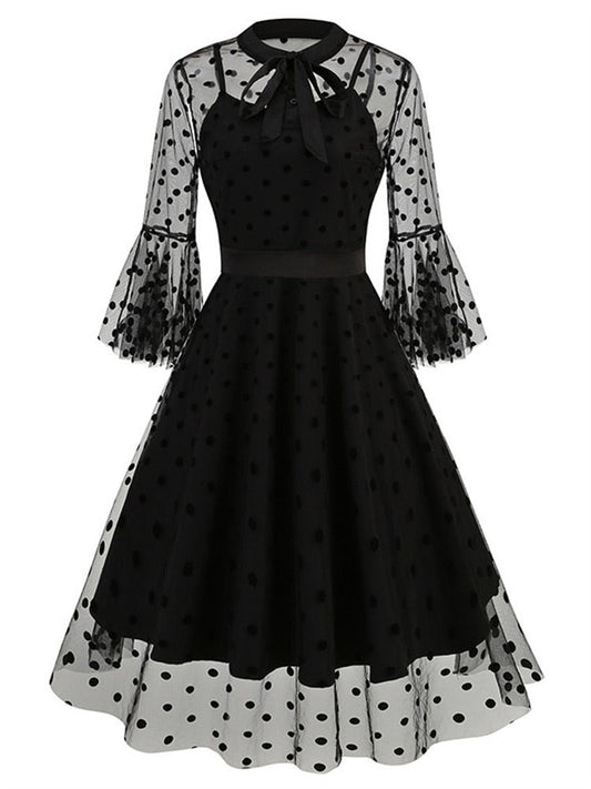 Elegant Embroidered Black Party Dresses with Mesh Long Sleeves