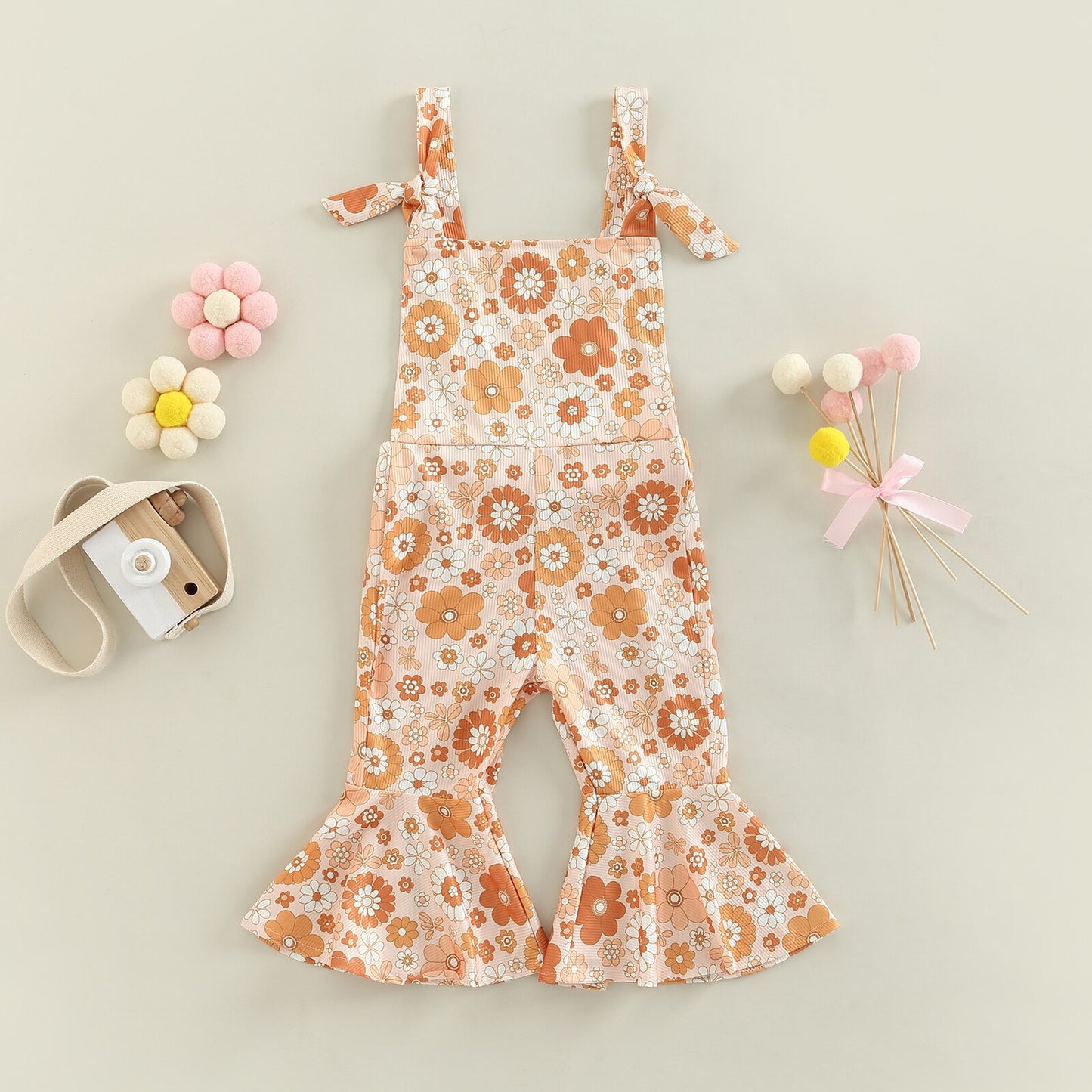 Girl's Retro Floral Overall Jumpsuits