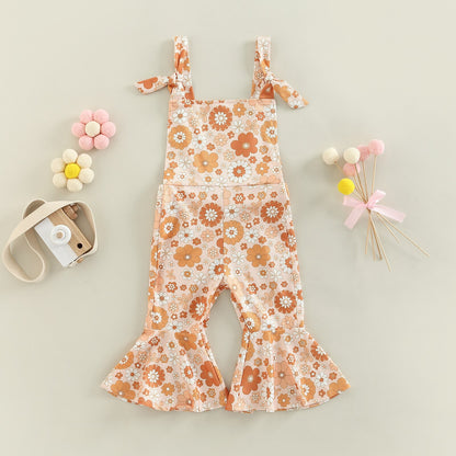 Girl's Retro Floral Overall Jumpsuits