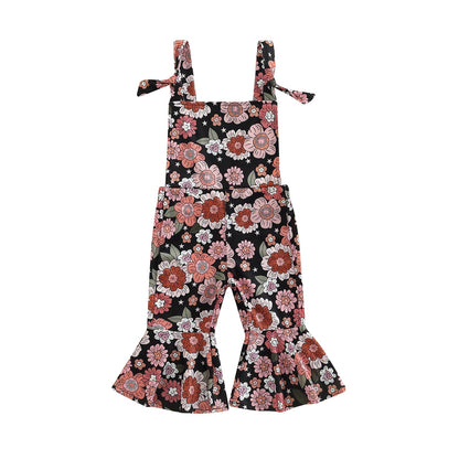 Girl's Retro Floral Overall Jumpsuits