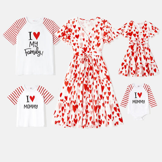 Family Matching! Heart T-shirts & Ruffled Dresses