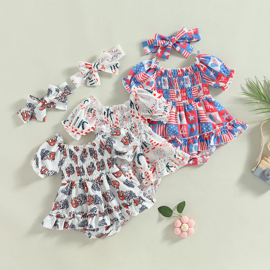 2-piece Baby Girl Independence Day Romper & Matching Headband