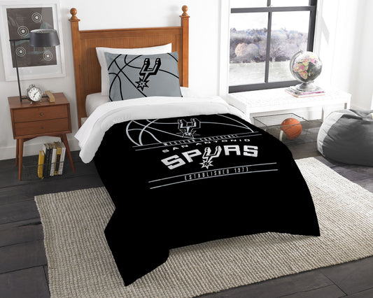 Spurs OFFICIAL NBA Bedding, "Reverse Slam" Printed Twin Comforter (64"x 86") & 1 Sham (24"x 30") Set