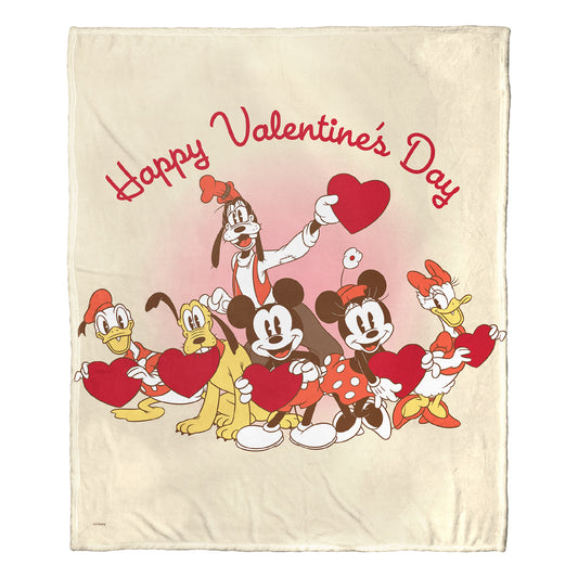 Mickey & Friends, Happy Valentine's Day Group Throw Blanket 50"x60"