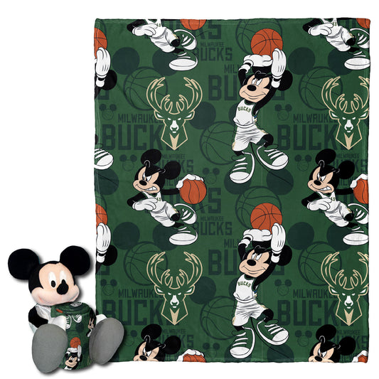 Bucks OFFICIAL NBA & Disney's Mickey Mouse Character Hugger Pillow & Silk Touch Throw Set; 40" x 50"