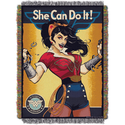 Wonder Woman - She Can Licensed 48"x60" Woven Tapestry Throw