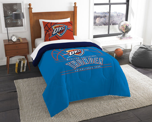Thunder OFFICIAL NBA Bedding, "Reverse Slam" Printed Twin Comforter (64"x 86") & 1 Sham (24"x 30") Set