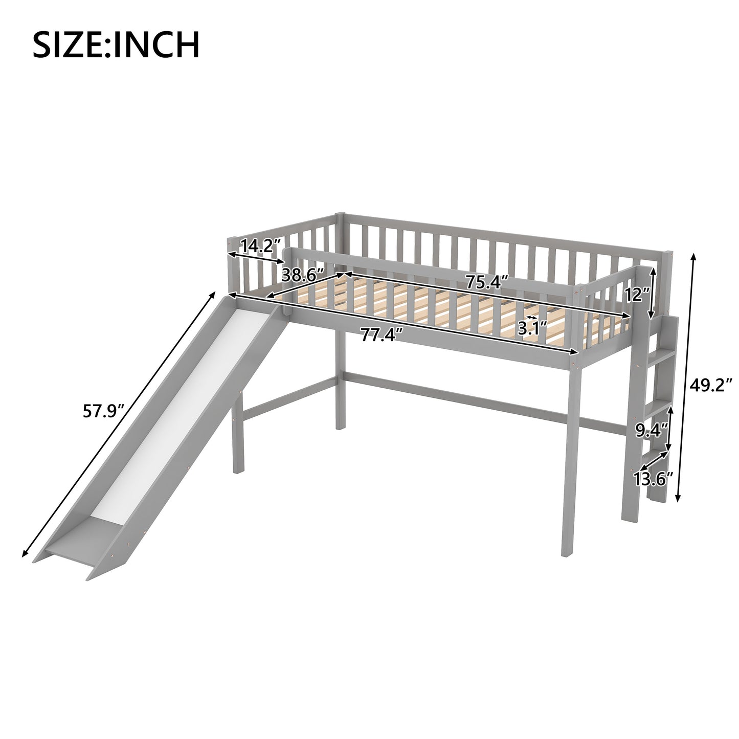 Twin Size Low Loft Bed with Ladder & Slide