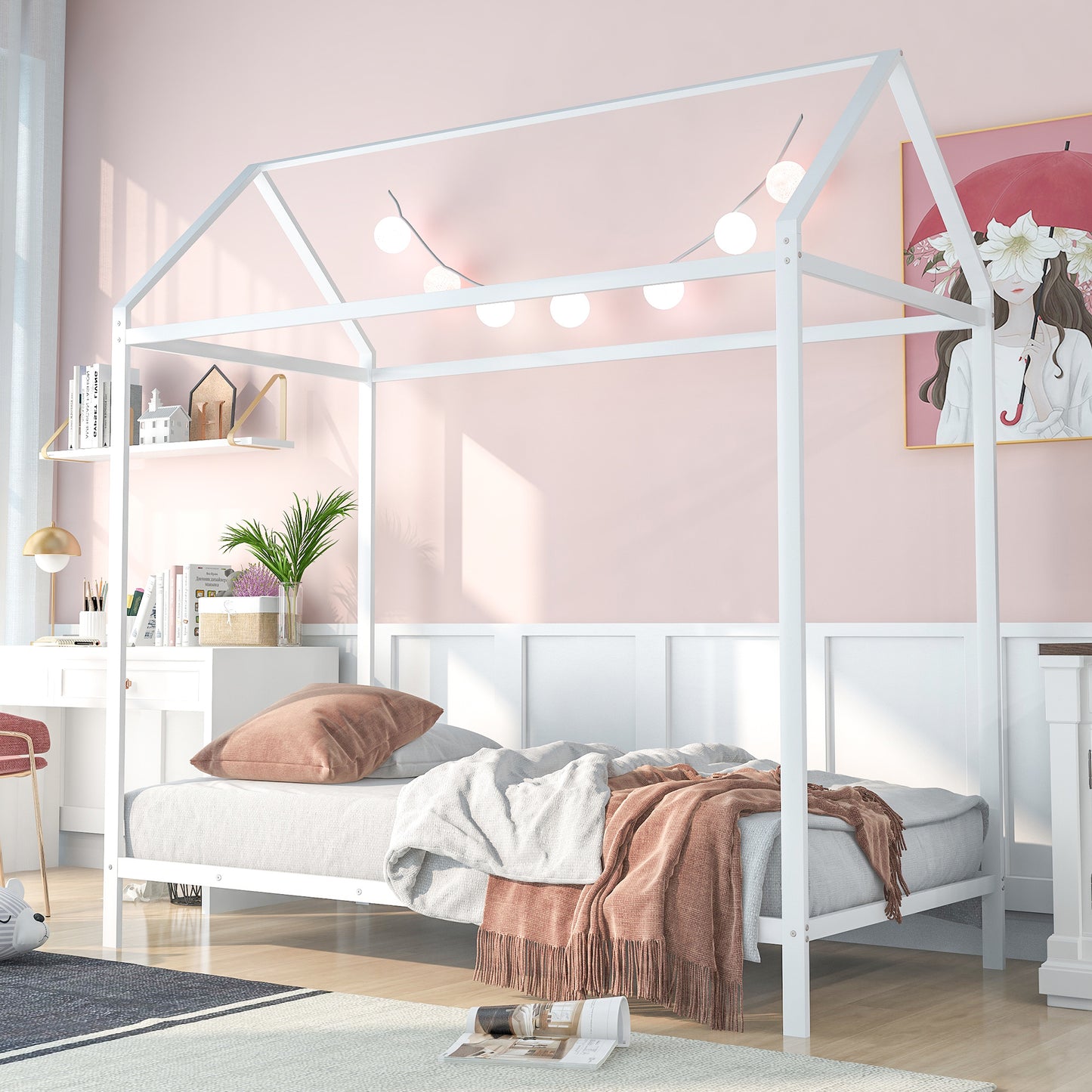 Kids House Style Canopy Twin Bed