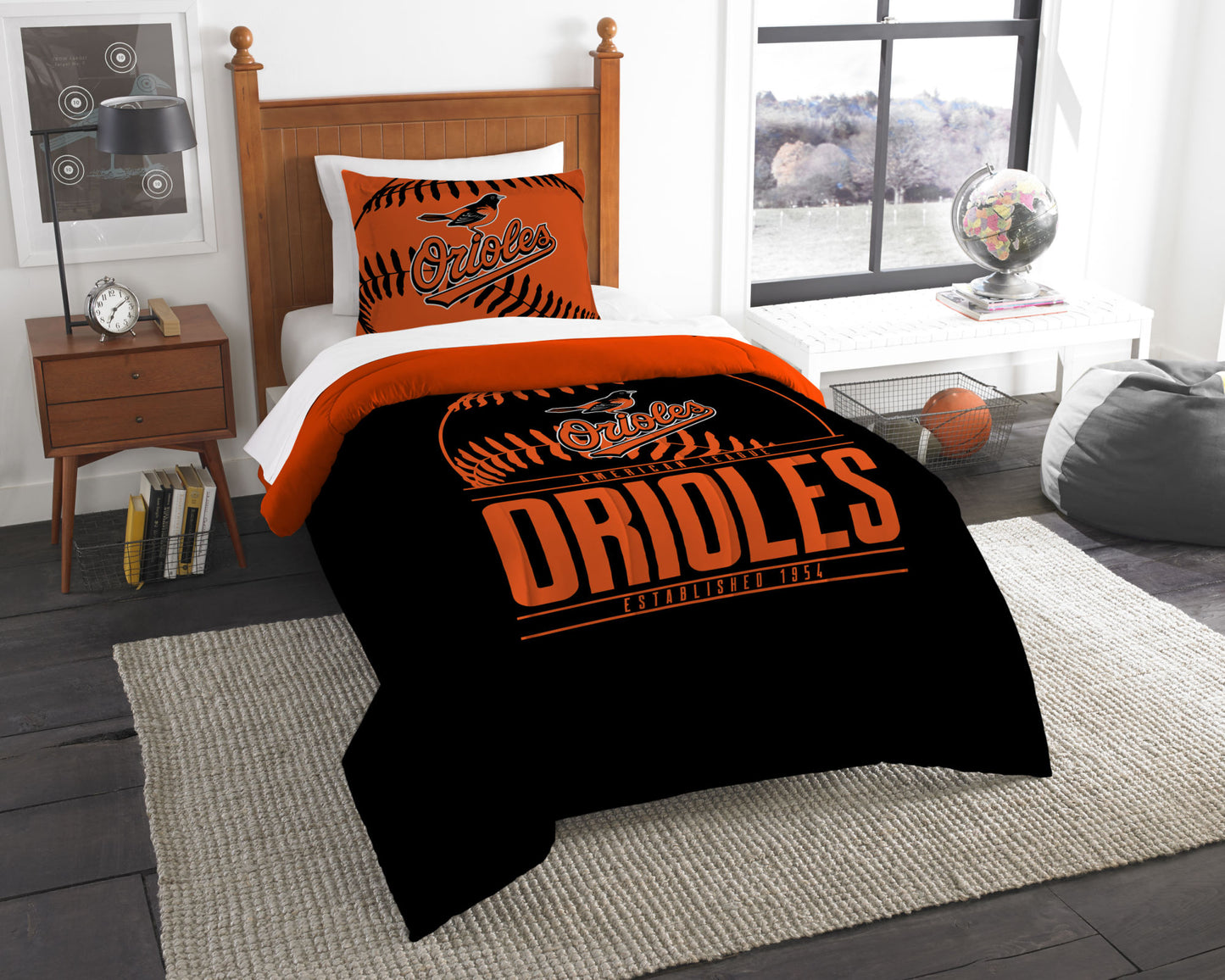 Orioles OFFICIAL MLB Bedding, Printed Twin Comforter (64"x 86") & 1 Sham (24"x 30") Set