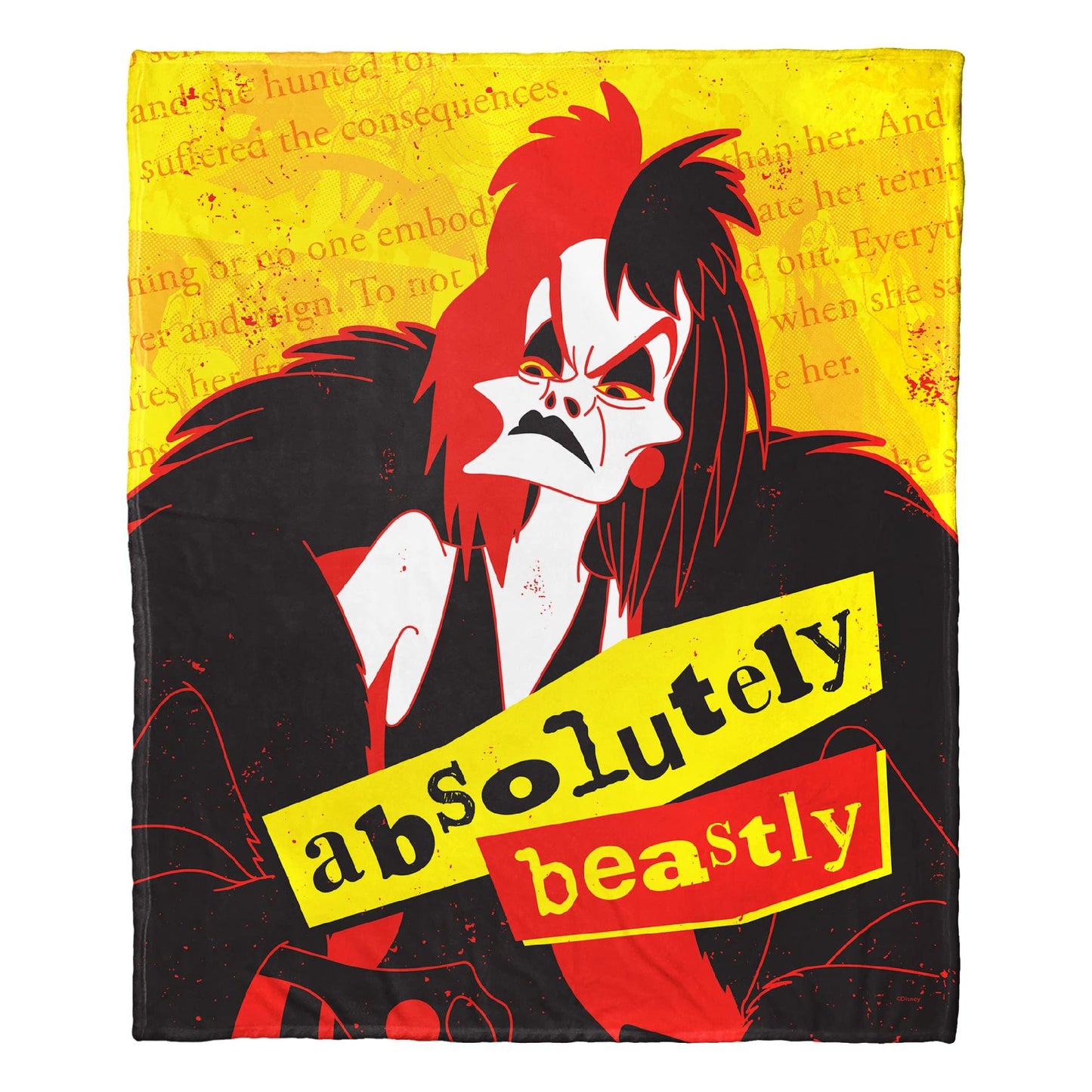 Disney Villains "Absolutely Beastly" Cruella de Vil Throw Blanket 50"x60"