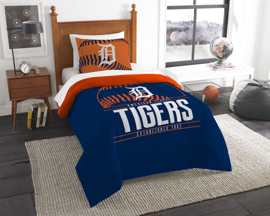 Tigers OFFICIAL MLB Bedding, Printed Twin Comforter (64"x 86") & 1 Sham (24"x 30") Set